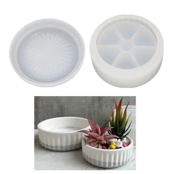 Large Storage Box Clay Silicone Mold DIY Home Garden Flowerpot Cement Concrete Epoxy Resin Molds Stripe Round Candle Jar Mould