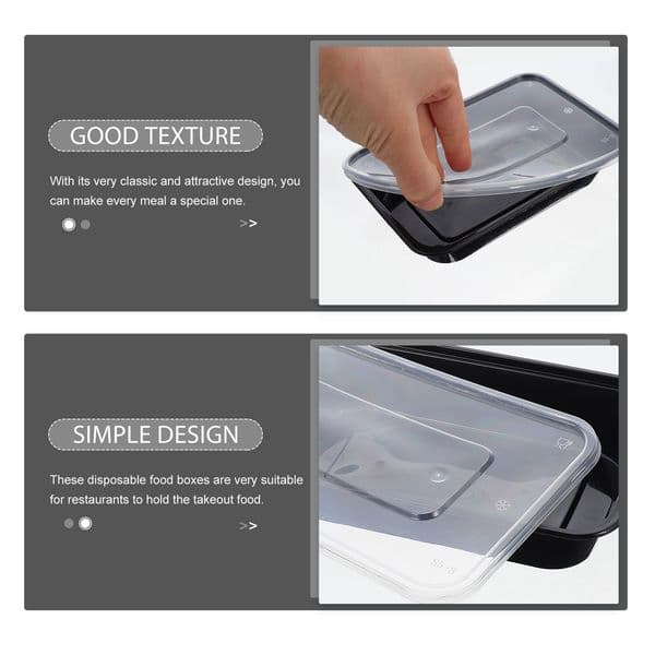 Plastic Disposable Food Containers Black Take Out Containers With Lid For Salads Sandwiches Kitchen Fridge Storage Boxes