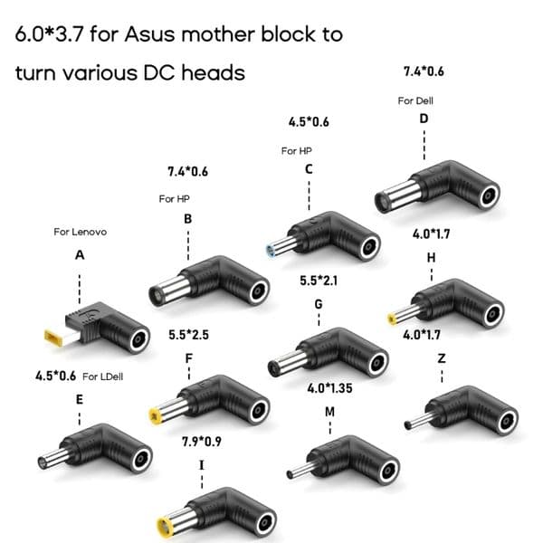 Power Adapter Connector 6.0x3.7 Female to 5525 7406 4506 5521 4017 Jack Plug Charging Converter for Laptop Adapter C1FD
