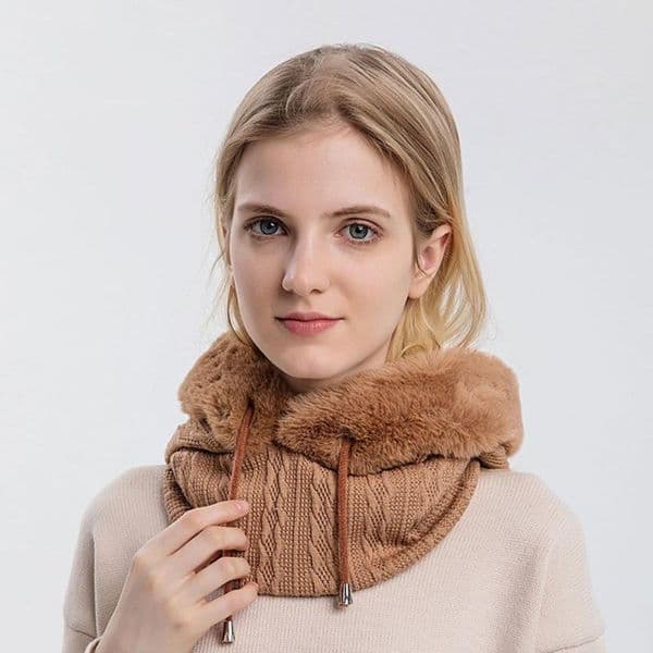 8 Colors Winter Fur Cap Mask Set Hooded for Women Knitted Cashmere Neck Warm Ski Windproof Hat Thick Plush Fluffy Beanies Hood
