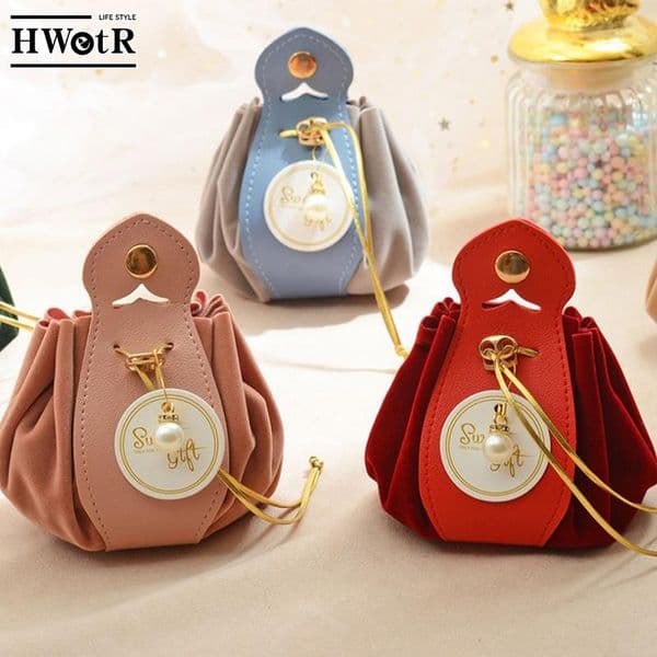 Creative PU Leather Drawstring Bag Portable Jewelry Gift Candy Storage Bag Box Organzier Pouch Wedding Party Pocket Ornament
