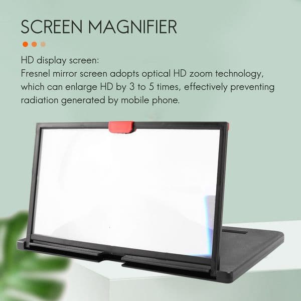 Mobile Phone Screen Magnifier 12 Inch 3D HD Video Amplifier Stand Bracket with Movie Game Black Folding Desk Holder