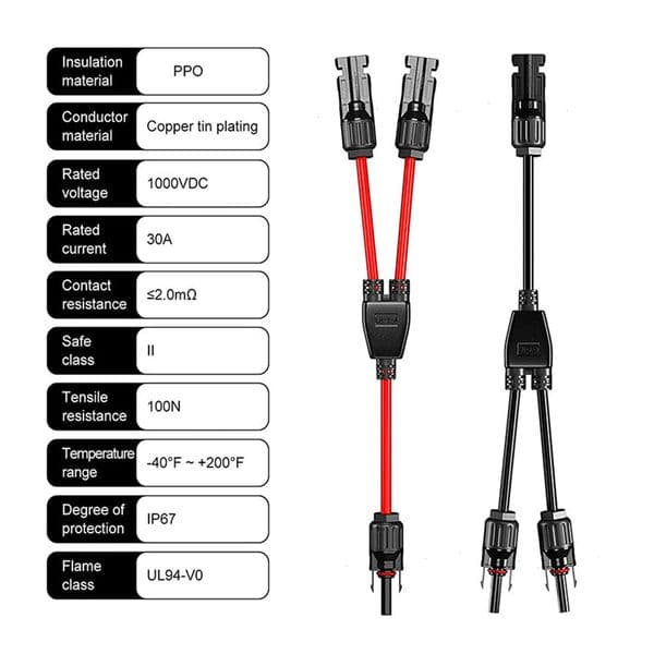 Lightweight Y-shaped Parallel Connector Solar Branch Adapter Solars Panel Cables Distributor Cable Plug In-line Socket
