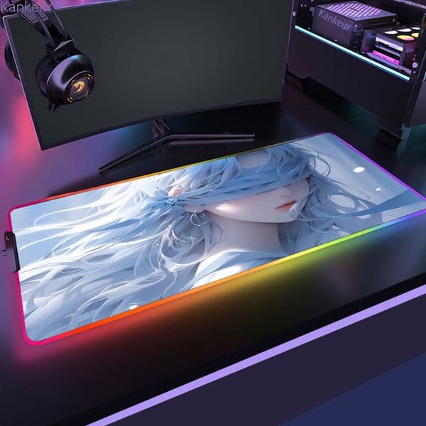 Kawaii Pink Beautiful Girl Mouse Mats Computer Rgb Gamer Girl Backlit Mat Gaming Accessories Deskmat Mousepad Cute Desktop Mat