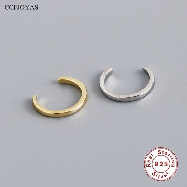 CCFJOYAS 925 Sterling Silver Glossy Gold Silver color Clip Earrings European and American Minimalist Ear cuff Without Piercing