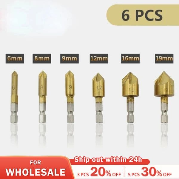 6 Pcs HSS Countersink Drill Bit Set Reamer Woodworking Chamfer Drill Counterbore Pliot Hole Cutter Screw Hole Drill