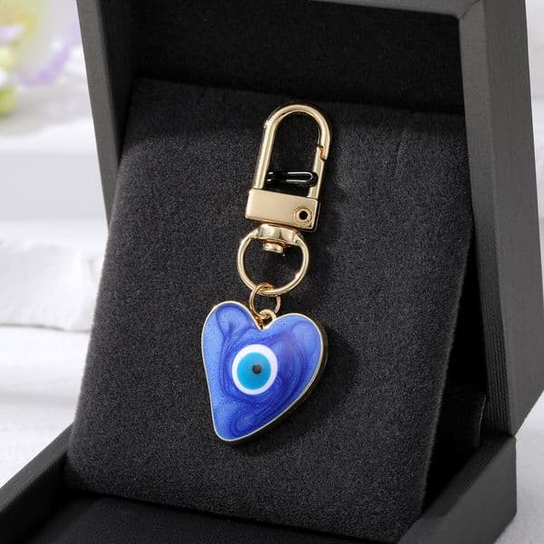 Lucky Turkish Heart Evil Eye Enamel Pendant Keychains Blue Eye Keyring School Bag Car Key Jewelry For Friends Couples Gift,1 PC