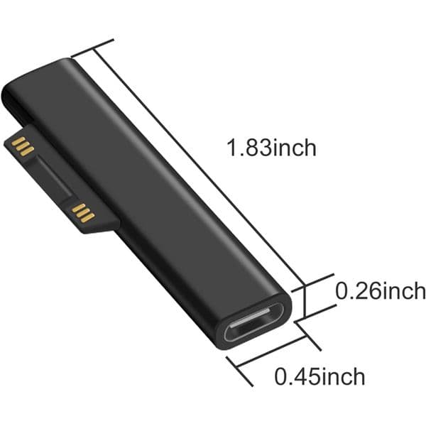 For Surface Connect To USB-C Magnetic Adapter, Type C Works With 15V/3A 45W For Surface Pro 6/5/4/3(Black 2 Pack)