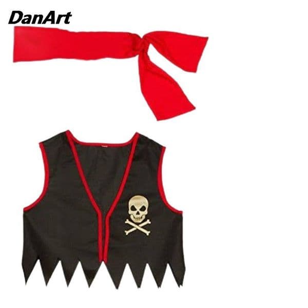 Kids' Pirate Costume Children's Program Performance Caribbean Pirate Role-playing Costume Wave Pirate Vest Matching Headscarf