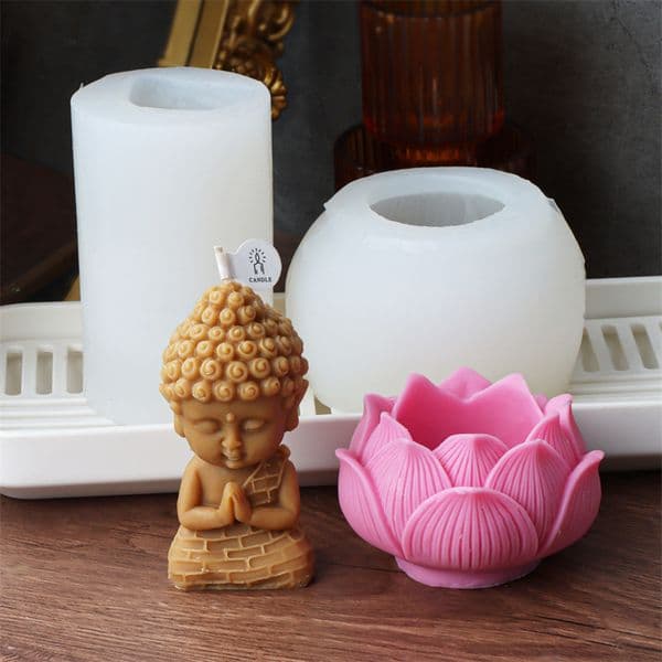 Lotus Candlestick Silicone Mold 3D Buddha Statue Shape Candle Mold Aromatherapy Gypsum Mold Concrete Plush Flower Pot Mold