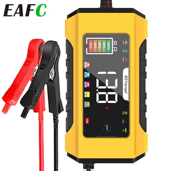 Car Battery Charger 6A Fully Automatic Battery Charger with LCD Display Lead Pulse Repair 12V Charger for Cars and Motorcycles