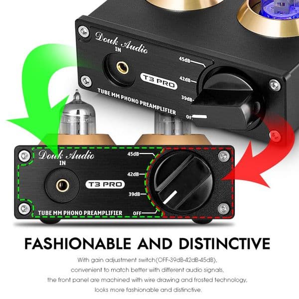 Douk Audio T3 PRO Mini MM RIAA Phono Turntable Preamp Line Level Amp HiFi Stereo RCA Valve Tube Desktop Preamplifier