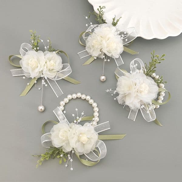 Girls Bridesmaid Wrist Corsage Bridal Prom Party Boutonniere Satin Rose Pearl Bracelet Fabric Hand Flowers Wedding Accessories Fed38 B2