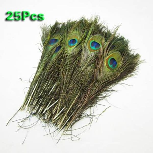 Pack of 25pc Natural Peacock Feathers 10-12''