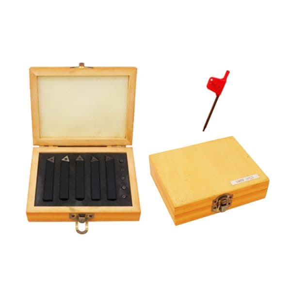 5Pcs 10mm Indexable Carbide Insert Lathe Tools Set Turning Tools Kit wooden box package for Turning, Cutting, Facing, Borin
