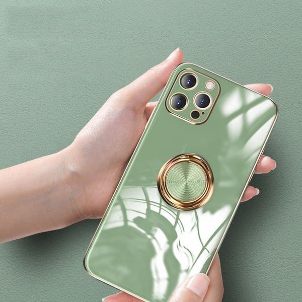 Luxury Plating Case for iphone 14 13 12 11 Pro Max XS XR X SE 7 8 plus Phone Holder Ring Grip Case With Car magnetic bracket