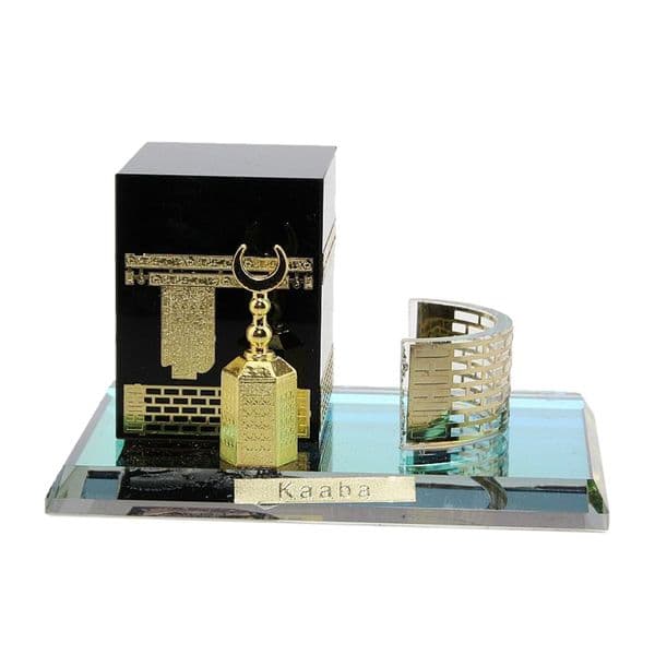 Muslim Architecture Model Kit Islamic Crystal Gilded Kaaba Three-Piece Model for Desk Tabletop Bookcase Shelf