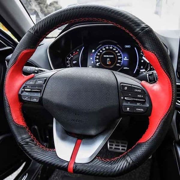 Car Steering Wheel Cover Hand-Stitched Soft Black Genuine Leather For Hyundai Elantra 4 2019 2018 2017 2016 Ioniq 2017-2019