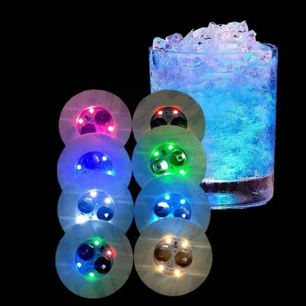 100Pcs LED Coaster Luminous Bottle Stickers Lights 6cm Lamps for Xmas Bar KTV Wedding Party Cocktail Drink Cups Vase Decor