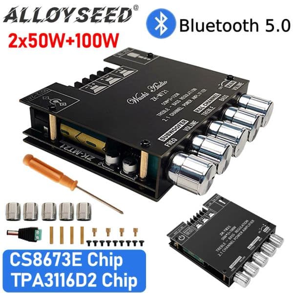 ZK-MT21 2x50W+100W 2.1 Channel Subwoofer Digital Power Sound Amplifier Board AUX 12V 24V Sound Amplifier With Bluetooth for Home