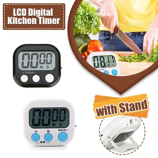 LCD Digital Kitchen Timer Magnetic Countdown Up Clear Loud Alarm for Cooking Sports Home Kitchen Reminder Accessories with Stand