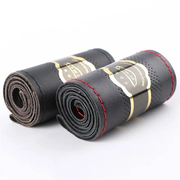 Top Genuine Leather Steering Wheel Cover Breathable Design/Auto Steering-Wheel Braid Case fit car suv diameter 36cm 38cm 40cm