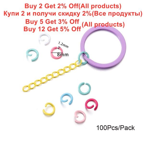 100Pcs/Lot 1.2x8mm Colorful Metal Open Jump Rings Split Jump Ring Connector for DIY Jewelry Making Findings Accessories Supplies