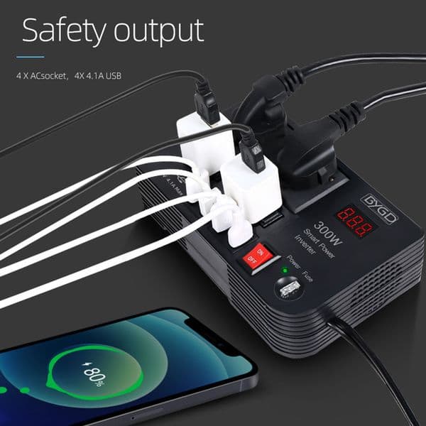 300W Car Inverter DC 12V to AC 220V Converter Outlets 4 USB Charging Universal Socket Power Adapter Inverter Parts