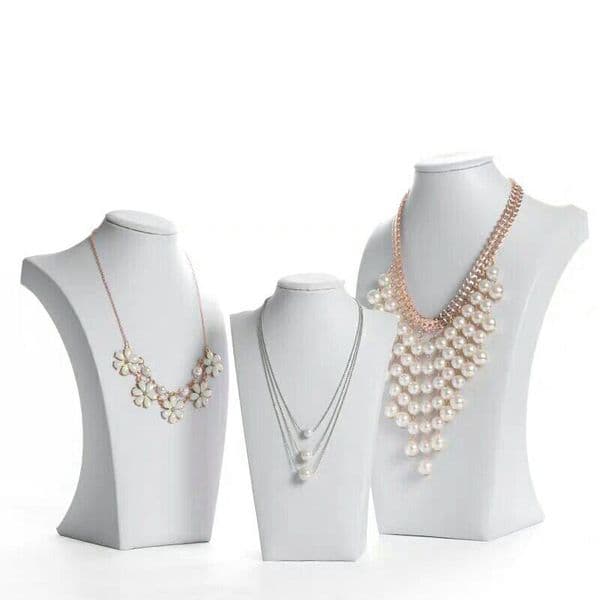 White PU Leather Jewelry Display Necklaces Bust Pendants Stand Choker Holder Jewelry Rack Show 3 Options Model