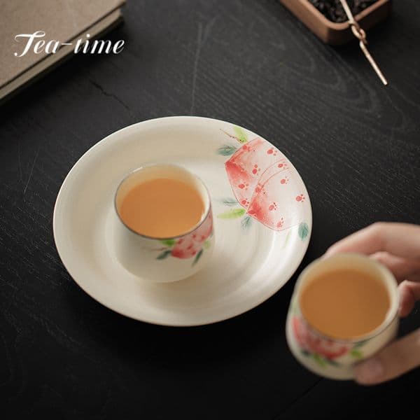 Simple Chinese Hand Painted Pink Peach Tea Tray Fruit Plate Water Storage Pot Bearing Handmade Dry Brew Table Kung FuTeaware