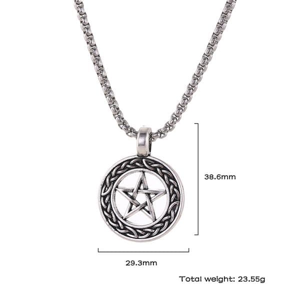 My shape Retro Pentagram Pentacle Necklace Celtics Knot Round Pendant Black Wax Chain Necklaces for Men Boys Vintage Jewelry