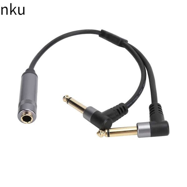 Nku 6.35mm Female 1/4'' Jack TRS Stereo To Dual 1/4 Inch Male TS Mono 90 Degree Angle Y Splitter Insert Breakout Audio Cable