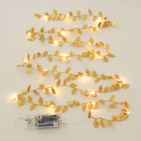 2M Gold Leves LED String Light DIY Garland Leaf Fairy Lights Living Room Home Decor Wedding Party Garden Decoration