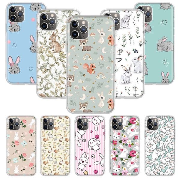 Floral Bunny Ribbit Phone Case Cover For iPhone 14 13 Pro 11 15 Art 12 XR X XS Max 7 8 6S Plus SE Soft Pattern Coque Funda