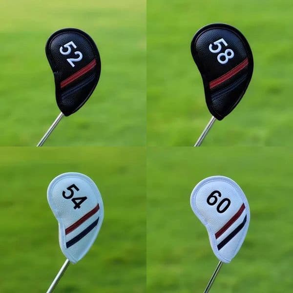 New Black White Wedge Cover Waterproof Hook Loop PU Leather Sand Wedge Headcover 48 50 52 54 56 58 60 Degree Golf Accessories