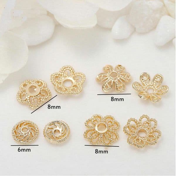 10PCS 4 Types 6MM 8MM 14K Gold Color Plated Brass Cross Beads Caps Tassel Caps High Quality Diy Jewelry Accessories