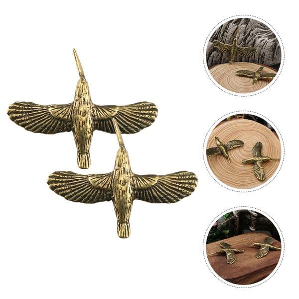 Brass Bird Ornaments Mini Hummingbird Sculpture Vintage Feng Shui Bird Statue Small Animal Garden Figurine Micro