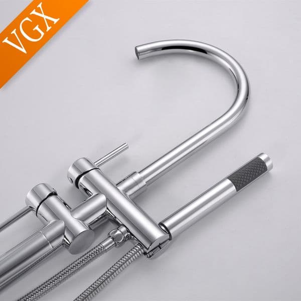 VGX Freestanding Bathtub Faucet Set Floor Standing Bath Mixer Brass Dual Handle Bathtub Tap For Bathroom Faucets Shower Mixer