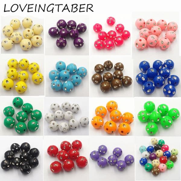 (Choose Size/Color First) 8mm/10mm/12mm Acrylic Bling Rhinestone Beads For Chunky Kids Jewelry Making