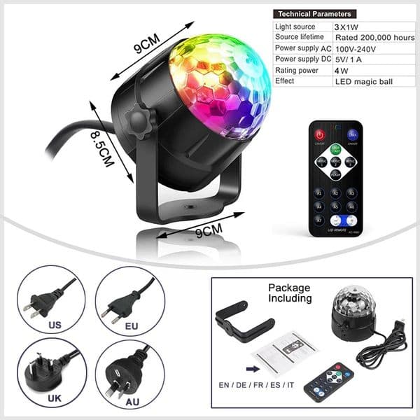 Party Lighting RGB DJ Disco Ball Lights Sound Activated Strobe LED Projector Lamp Birthday Party Car Bar Karaoke Christmas Decor