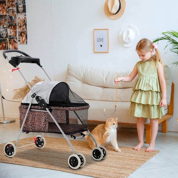 US 4 Wheels Pet Stroller Travel Carrier Durable Folding Waterproof w/Cup Holder