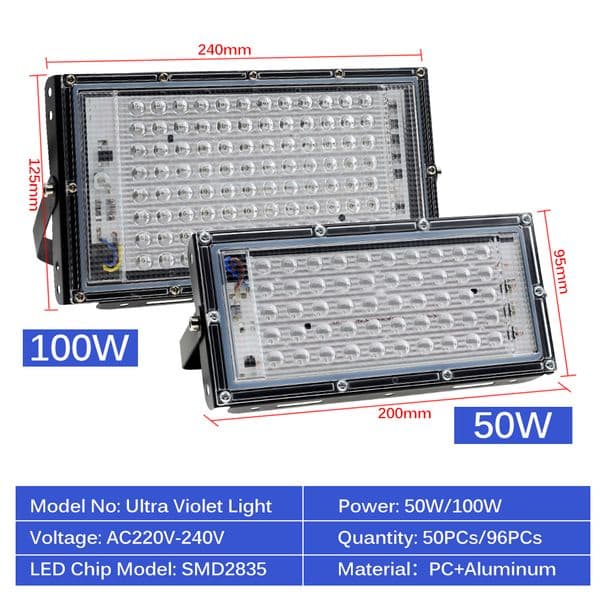 UV LED Floodlight 50W 100W 150W Pro Ultraviolet 395nm Lamp 220V Fluorescent Black Light For Halloween Party prom Haunted house