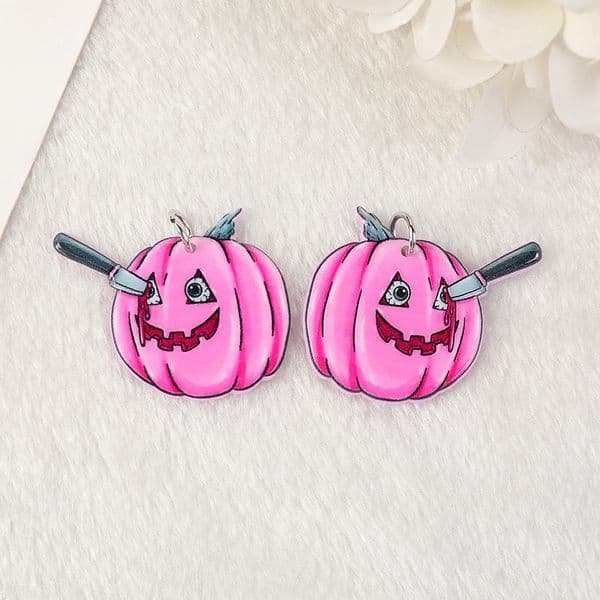 10Pcs Pastel Goth Halloween Ghost Pumpkin Blade Charms Spooky Creative Acrylic Pendant For Earring Necklace Diy Making