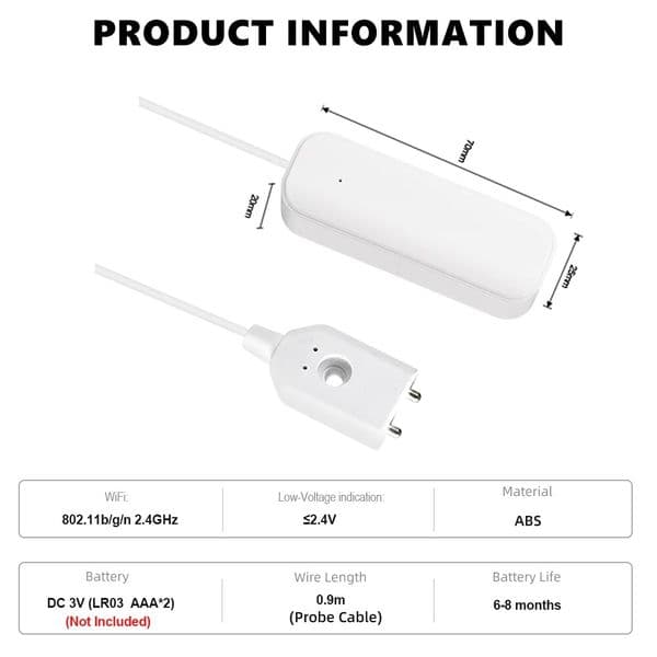 ONENUO Tuya Smart WiFi Water Level Sensor Leakage Alarm Flood Leak Detector APP Remote Control Smart Home Security Alarm System