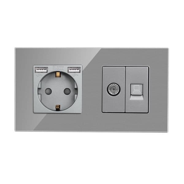 Bingoelec TV PC Wall Sockets With Dual USB Port charging EU Sockets Crystal Glass Panel Wall plug Electrical outlets for home