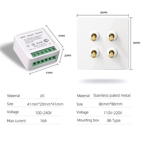 Avoir Wall Sensor Switch Light Switch Circuit Breaker Tuya Smart Life Wifi Module Control Toggle Switch Electrical Socket White