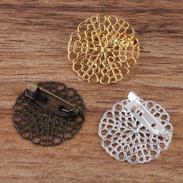 5pcs/lot 25mm Brass Flower Filigree Brooch Part Jewelry DIY Making Base Hairwear Handmade Components Accessories Part Supply 544