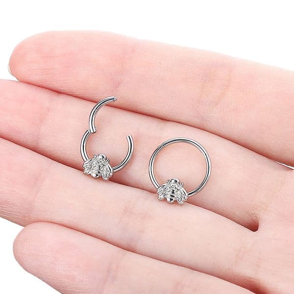 G23 Titanium Nose Ring 2 Fans Out Design CZ Hinged Segment Clicker Ear Cartilage Tragus Daith Earrings Helix Piercing Jewelry