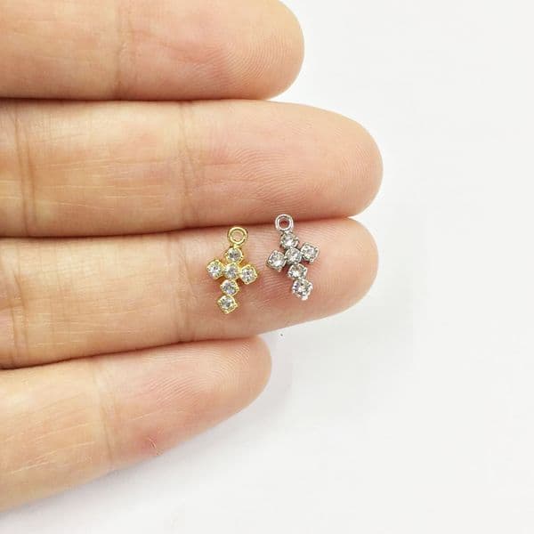 Eruifa 10pcs/8*6mm Tiny Cross Rhinestones Gold Plated Zinc Alloy Charms Pendant Jewelry DIY Necklace Bracelet Earrings 2 Colors