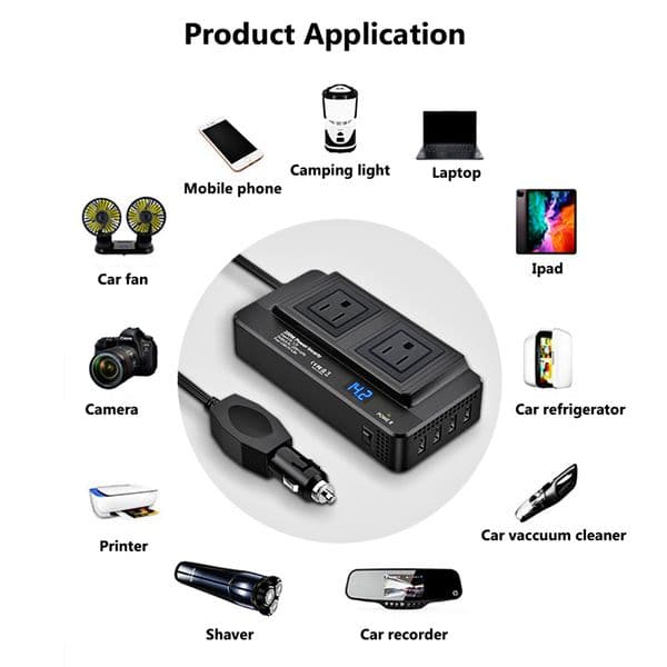 SZSSTH 200w Car Power Inverter with Dual Universal Sockets USB QC3.0 Solar Inverter DC 12V to AC 110V Car Adapter Converter